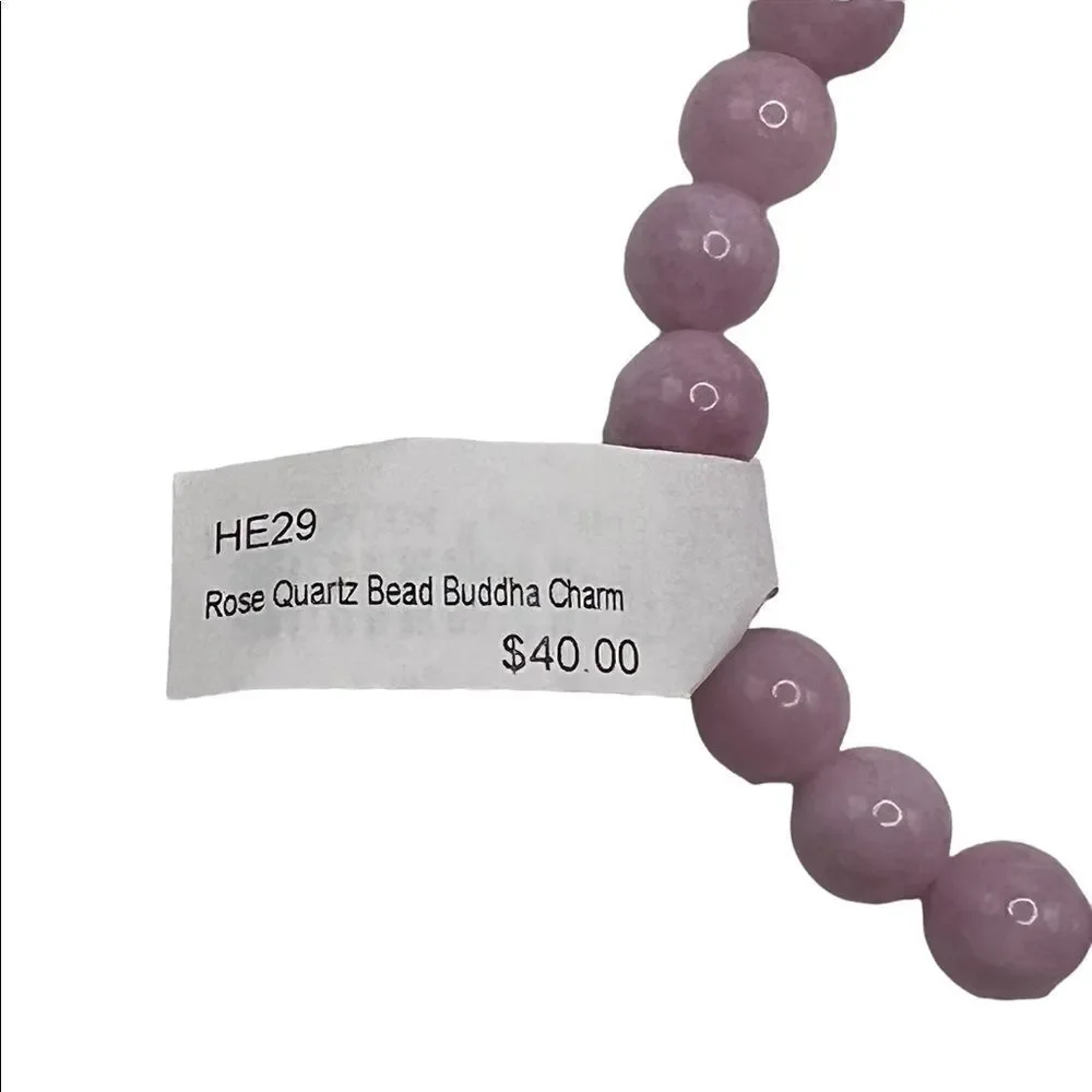Kesi Jewels Macy's HE29 Rose Quartz Gold-Tone Buddha Charm Bead Bracelet NWT
